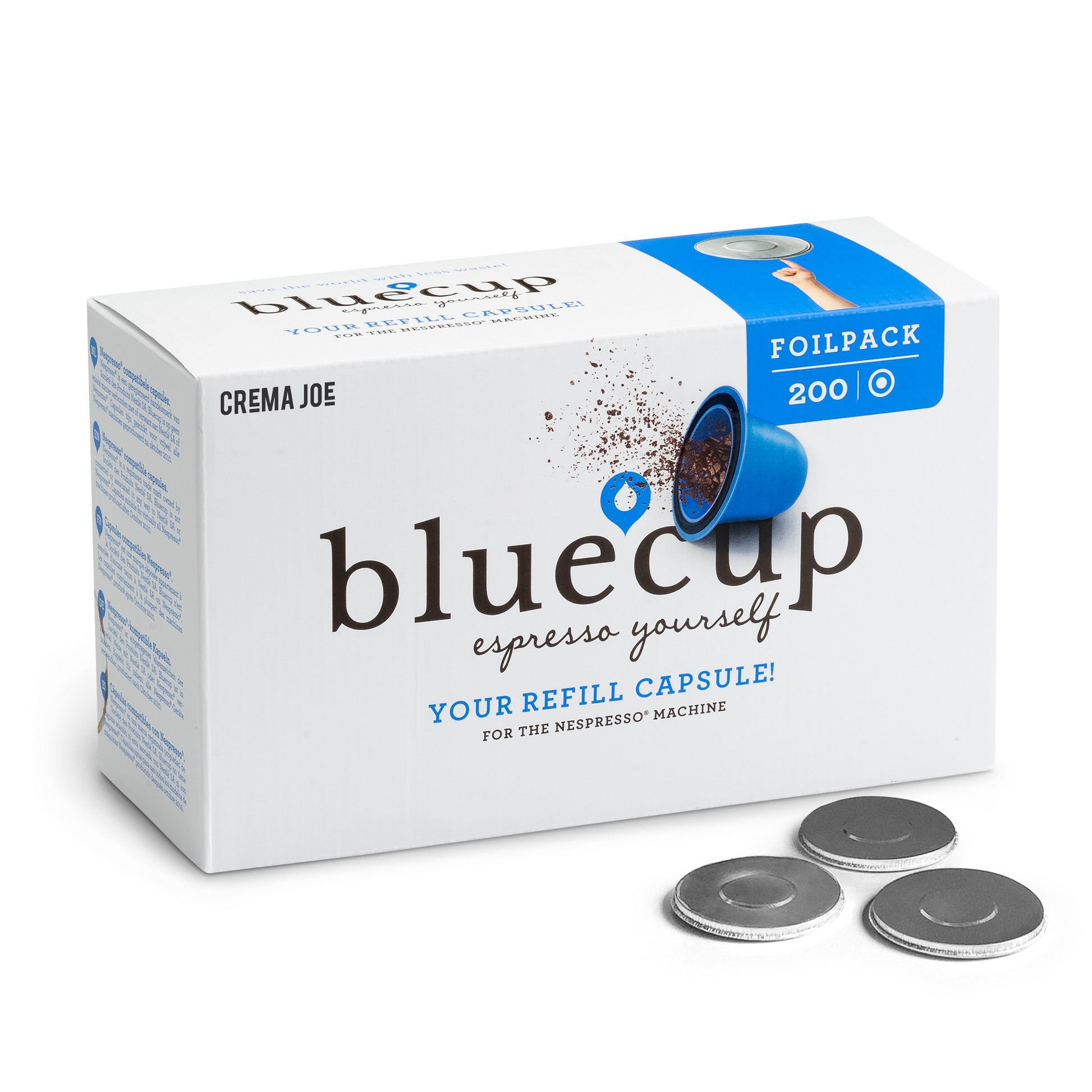 Foil Lids for Nespresso® Compatible Bluecup Reusable Coffee Pods 200 lids